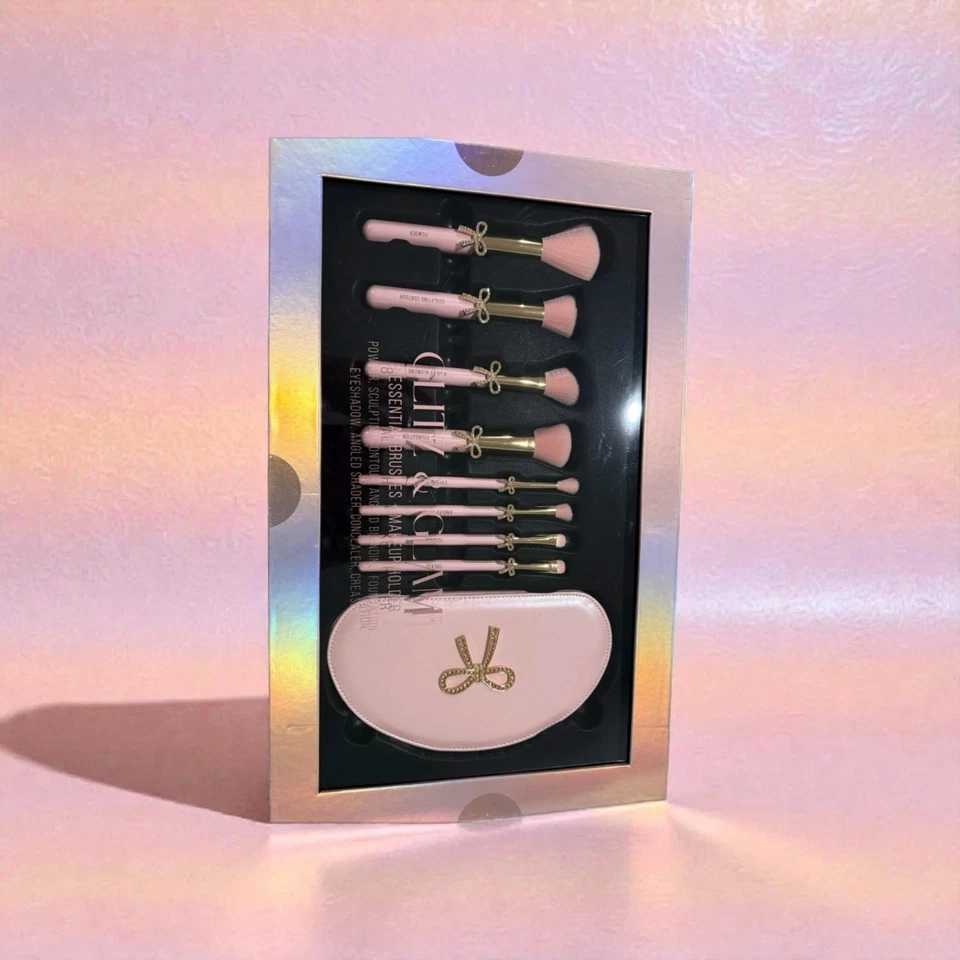  Juego de 8 brochas esenciales con soporte de maquillaje con lazo rosa glamuroso Foto 1 de 1