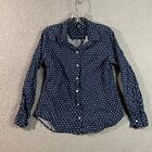 Gap Shirt Womens Small Blue Polka Dot Long Sleeve Button Front Distressed Stain
