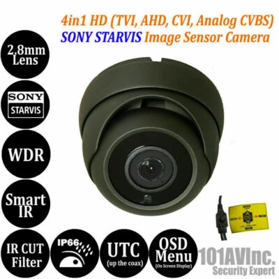101AV INC 1080P Security Camera 2.8mm Fixed Lens Dome HD TVI CVI AHD CVBS Analog Black