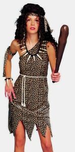 Cavewoman Costume 4Pc Br Leopard Spot Velour Tunic Belt & Arm & Headband Med
