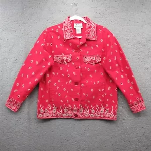 The Quacker Factory Paisley Jacket Womens Small Red Beaded Bedazzled Bandana - Picture 1 of 8