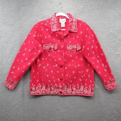 The Quacker Factory Paisley Jacket Womens Small Red Beaded Bedazzled Bandana - Image 1 of 4