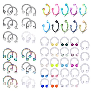 10-24PCS Steel HINGED Segment Nose Ring Septum Daith Hoop Clear Retainers 16G - Picture 1 of 14