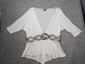 Y2K Vintage Taboo White Metallic Belted Shirt Size 2X - Picture 1 of 7