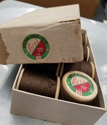 ONE × 1-OZ.SPOOL/BRN#539/Vtg.USA/Rice's PURE DYE BUTTON HOLE SILK#10THREAD/TWIST - Image 1 of 3