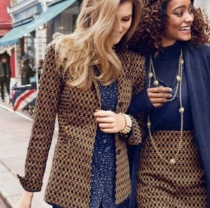 CAbi Standout Jacket Medallion suit Blazer #3372 Womens navy mustard XS NEW - Picture 1 of 7