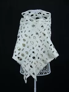 White Merino Wool Shawl, Handmade Stole, Bridal Lace scarf, Wedding Wrap, Cape - Picture 1 of 6