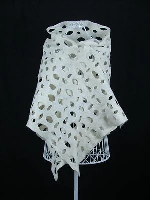White Merino Wool Shawl, Handmade Stole, Bridal Lace scarf, Wedding Wrap, Cape - Image 1 of 4