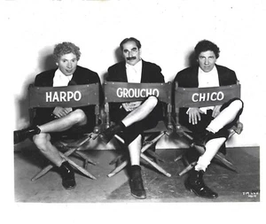 Marx Brothers Photograph Harpo Groucho Chico Sitting Chairs 8 x10 MGM STAIN - Picture 1 of 6
