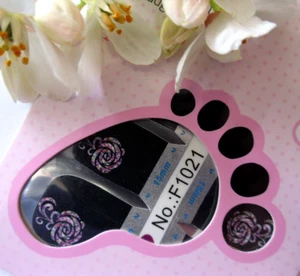 Esmalte de uñas autoadhesivo arte en uñas punta completa pegatina negra rosa flor 1021T - Imagen 1 de 2