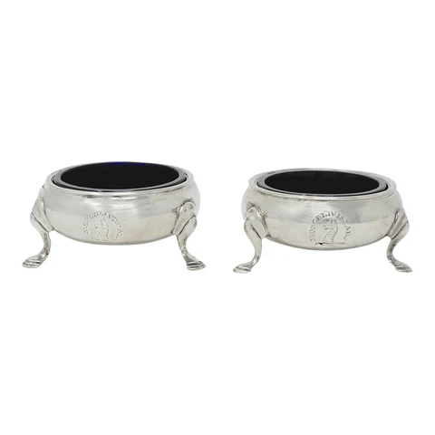 Silver Salts Pots 1748 Antique George II Era Set Pair Sterling London (SL52-) Cover
