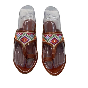 Free People Women's Sandals Leather Never Worn Beaded Boho Flats Slides Size 6 - Picture 1 of 4