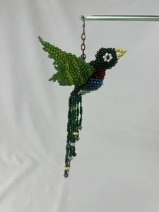 Handmade Glass Beaded Green Tropical Bird Keychain EUC - Picture 1 of 7