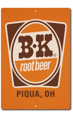 Letrero de lata de cerveza de raíz B-K vintage Piqua OH retro decoración de soda pop arte de pared Foto 1 de 4