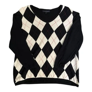 Tommy Hilfiger Pullover Damen 2X Schwarz Kariert V-Ausschnitt - Bild 1 von 7