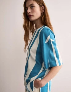 Marks & Spencer Womens Blue Viscose Crew Striped Short sleeved Top - M&S - Picture 1 of 12
