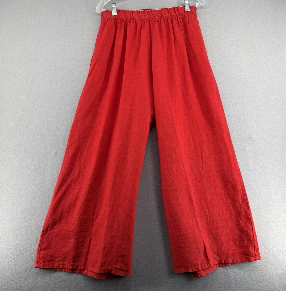 Pantalones Bryn Walker Mujer Medianos Lino Pierna Ancha De Colección Rojo Lagenlook Pullon Foto 1 de 4