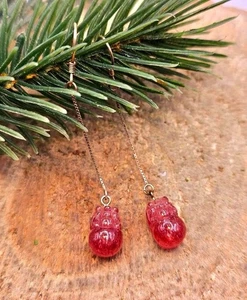 Premium Grade Nature Strawberry Quartz Pi Xiu 925 Dangle Earring - Picture 1 of 9