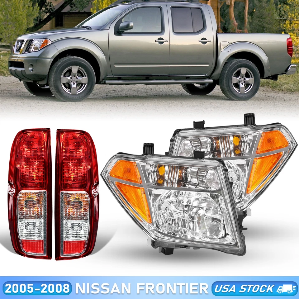 Juego de 4 piezas para faros cromados Nissan Frontier 2005 06 07 08 + luces traseras rojas Foto 1 de 4