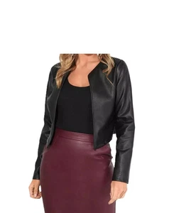 Chaqueta corta de cuero genuino de piel de cordero para mujer Motociclista Chaqueta informal negra - Imagen 1 de 3