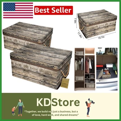 Rustic Fabric Storage Bins with Lids – Stylish & Space-Saving 2-Pack - Image 1 of 4