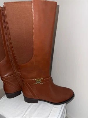 INC 棕色及膝人造皮革扣马术骑行靴干邑 10.5 — 第 1/4 张图片