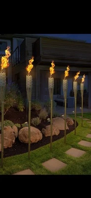 8 Pack Outdoor Bamboo Tiki Torches – 60” Long Yard Decor & Mosquito Repellent - Image 1 of 3