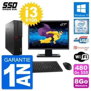 PC LENOVO M800 SFF Pantalla 27" Intel i3-6100 RAM 8Go SSD 480Go Windows 10 Wifi - Imagen 1 de 8