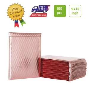 #2 100 PCS 9x15 in Metallic Bubble Mailers Rose Pink Padded Envelopes - Picture 1 of 9
