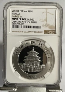 China 2001 D 1oz Silver Panda Coin, NGC MS69 mint error - Picture 1 of 2