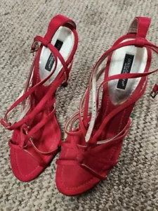 Dolce & Gabbana Red Satin Strappy Heels Sandals – Size 37 1/2 – Made in Itay - Picture 1 of 4