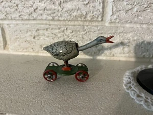 Antique Ca. 1900's Distler Nodder Goose on Platform Tin Penny Toy - Picture 1 of 8