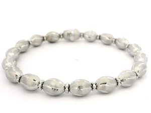 Italian 14k White Gold 7" Brushed Finish w/ Polished Cut Oval Bead Link Bracelet - Picture 1 of 10