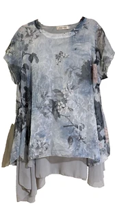 Simply Couture Boho Peasant Gray Floral Layered Tunic Top Women’s Size Large - Picture 1 of 7