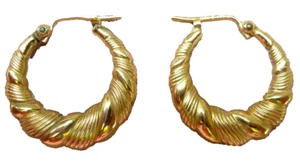 14K Ribbed Design CARLA Hoop Earrings 2gr - Picture 1 of 7