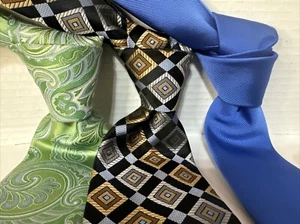 Lot of 3 Silk Designer Neck Ties Jos A Bank - Oro Massimo - Bugatti Blue Green - Picture 1 of 14