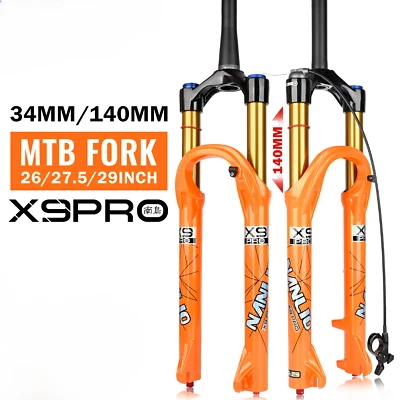Forcella sospensione aria olio gas bici mtb 140mm viaggio 34MM per ruota 26 27,5 29"er - Immagine 1 di 4