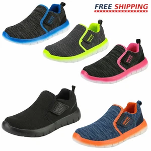 Boys Girls Kids Fashion Sneakers Running Sport Shoes Casual Comfort Knit Loafers - Picture 1 of 39