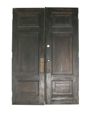 Antique 3 Paneled Oak Pocket Double Doors 96 x 62 - Image 1 of 4