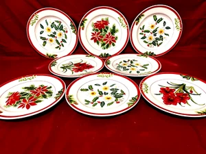 American Atelier Holiday Floral Set Of 8 Snack Christmas Dessert Plates 7 3/4" - Picture 1 of 2