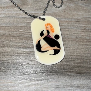 Beauty Pin Ups Dog Tag On 28” Silver Tone Chain NWOT - Picture 1 of 6