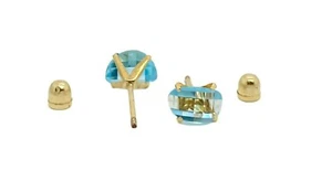 14k Gold Aqua Blue CZ Stone with Screw-Back Studs Yellow Gold Baby Earrings - Picture 1 of 4