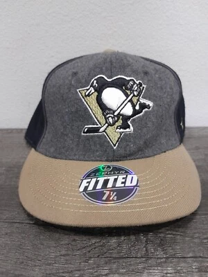 Zephyr Fitted Pittsburgh Penguins NHL Two Tone Black Beige Hat Size 7 1/4 - Image 1 of 4