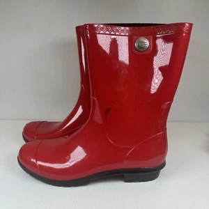 Damen-Regenstiefel Größe 10 rot glänzend *UGG* Sienna Garden mit Lammfellfußbett - Bild 1 von 7