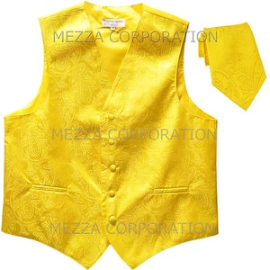 New Men's paisley formal Tuxedo Vest Waistcoat_Necktie Yellow wedding prom party - Picture 1 of 4