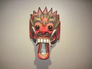 Hand Carved wood  Balinese Mask Intricate Colorful Wall Hanging  Vtg - Picture 1 of 8