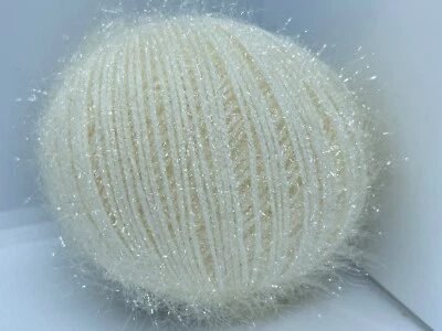 Sparkle Soft Cream 68302 Ice Yarns Metallic Lurex Nylon Eyelash Yarn 50g 153y - Image 1 of 4