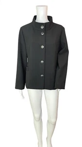 Isda & Co Blazer Jacket Women M 8/10 Black  Button Front Back Tab High Neck - Picture 1 of 11