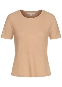 Camiseta mujer Tom Tailor acanalada manga corta camisa cuello redondo dune beige N21041938 - Imagen 1 de 2