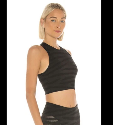 Adam Selman Sport XS Perforated Stripe Black Mesh Racer Crop Top💖 - Image 1 of 4